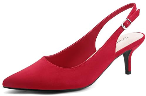 Greatonu Women's Pointed Toe Slingback Dress Court Shoes, Red - 4 UK