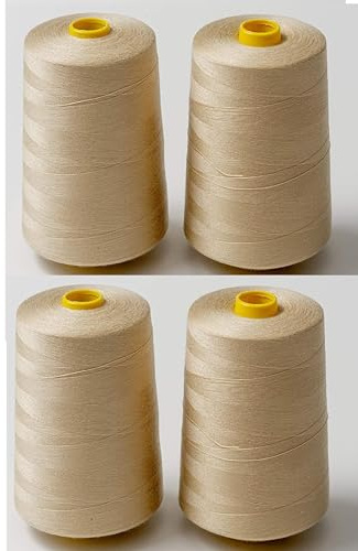 Polyester All Purpose Polyester Sewing Thread 40S/2, 4 x 5000 Meters (5468 Yard) Cones (Beige) 4 Large Cones for Sewing, Quilting, Piecing, Stitch, Serger and Overlock