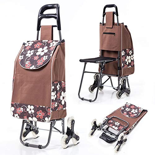 Einkaufstrolley 39.4L mit Abnehmbare & regenfeste Tasche mit Sitz -Großer Trolley klappbar mit großen Rädern bis 30kg Belastbar