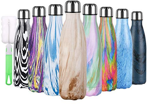 flintronic Bottiglia Acqua in Acciaio Inox, 500ML Portatile Borraccia, Senza BPA, Borraccia Termica Acciaio Inox, Bottiglia d'Acqua con Spazzola per Scuola, All'aperto, Yoga, Palestra