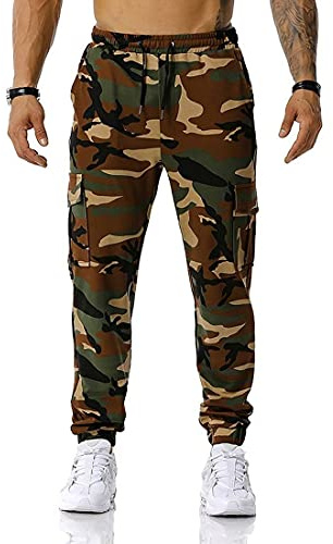 BBTRE Pantaloni mimetici da uomo Camo Joggers Pantaloni della tuta Tuta Pantaloni da jogging Pantaloni militari Tasche con cerniera per allenamento in palestra, Verde, 3XL