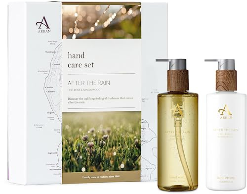 Arran Sense of Scotland After the Rain Hand Cream Gift Set for Women | Two 300ml Pump Bottles, Rose Petal and Musk Heart, Moisturising and Nourishing, Presented in a Box