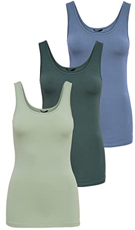 ONLY Onllive Love Tank Noos, Verde/Blu (1 X Desert Sage/1 X Balsamo Green/1 X China Blue), XL