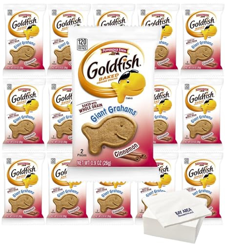 Goldfish Giant Graham Crackers, Cinnamon Flavor, Pack of 18 with Bay Area Marketplace Napkins