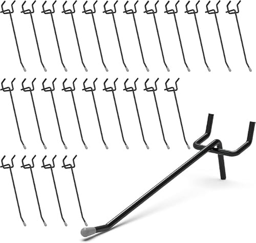 HUHOLE Pegboard Hooks, Fit 1/4 or 1/8 Pegboard, Ideal Peg Board Organizer Accessories for Garage Tool Organization, Wall Storage (Black, 4 inch)