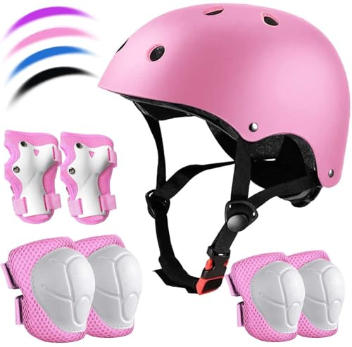 Kids Bike Helmet Set Adjustable for Children, Boys, Girls and Teenagers Aged 8-14 Years with Elbow Pads Knee Pads Wrist Pads Children's Helmet Protection Set for Bikes