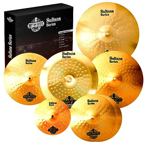 Beckenset Schlagzeug | 7-teiliges Beckenpack beinhaltet 14 HiHat becken, 16 Crash-becken, 18 Crash, 20 Ridebecken, Bonus 10 Splash und 18 China-Becken | Sultans Series Cymbal Pack