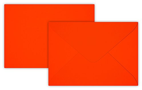 25 Briefumschläge B6 DIN 12,5 x 17,6 cm Neon Orange, Verschluss : Feuchtklebend mit Dreieck Lasche (Neon) ! Grammatur: 100 g/m²
