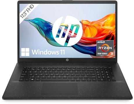 HP Laptop mit 17,3 FHD Display, AMD Ryzen 3 7320U, 8 GB DDR5 RAM, 512 GB SSD, AMD Radeon-Grafik, Windows 11, QWERTZ, Schwarz inkl. 25 GB Dropbox-Speicher für 12 Monate