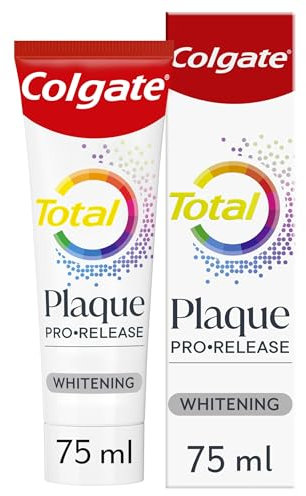 Colgate Total Plaque Pro-Release Whitening Toothpaste 75ml, Dental Plaque Remover Toothpaste, neutralises The Harmful Effect of Bacterial Plaque, dissolves and Lifts Away Gum-harming Plaque