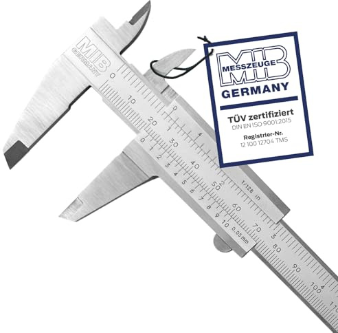 MIB - Calibro a corsoio con vite di bloccaggio, DIN 862, 300 mm, calibro scorrevole in acciaio inox, calibro a spinta, cromato opaco, calibro di precisione per 4 misurazioni, strumento di misurazione,