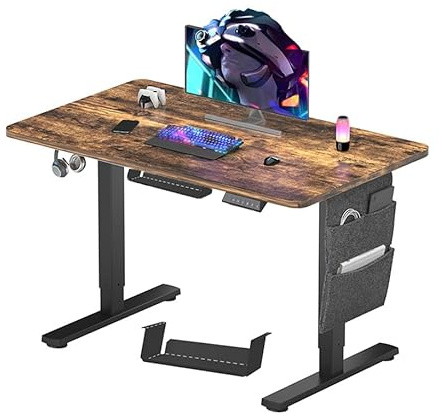 FLEXISPOT 140 x 60 cm Electric Standing Desk, Sit Stand Table Height Adjustable Desk with Backpack Hook and Memory Smart Pannel, Home Office Desk Brown