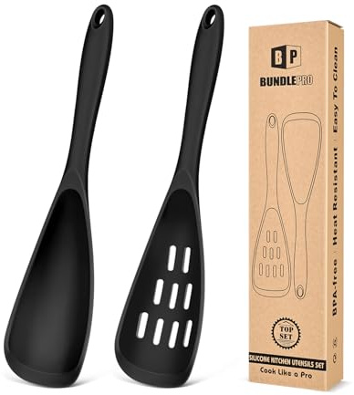 Pack of 2 Cooking Spoons for Non Stick Cookware, Multifunction Spatula Spoon BPA-Free, One-Piece Design, Suitable for Scooping, Scraping, Serving and Mixing(BLACK)