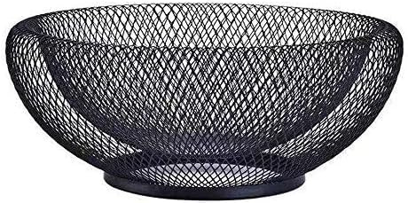 HYOATREA Mesh Fruit Bowl Decorative Fruit Basket Metal Candy Dish Holder Stand for Kitchen Counter Dining Room Table Office, 10 Inch (Black)