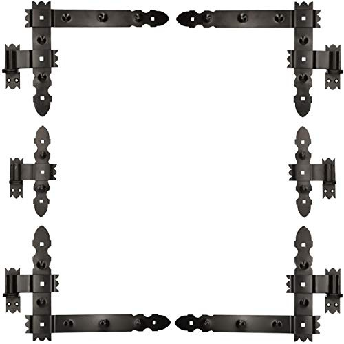 KOTARBAU® 4 Bisagras angulares + 2 centrales, Herraje para contraventanas, Puertas y portones, Bisagras en L Decorativas 40 x 30 cm, Bisagras para contraventanas de Madera, Pernios con goznes, Negro