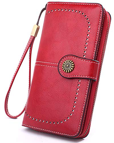 MEEGIRL Leather Purses for Women with Multi Card Slots and Wrist Strap (Red)