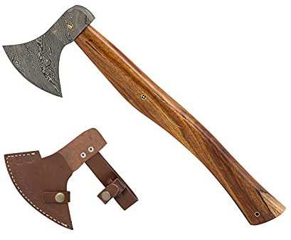 Damastaxt Haller Luxus Premium Damst - Axt mit Damaststahlblatt und Lederscheide Campingaxt von Eva Shop
