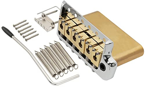 Musiclily Ultra 52,5 mm Solide Vollmessing 6-Schrauben Tremolo Steg Brücke Messerkante für Strat Style E-Gitarre, Hybrid