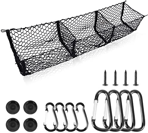 Cargo Net Trunk Bed Organizer for Ford/Dodge/GMC/Chevy Silverado/Toyota/Nissan/Honda Pickup Truck, 59 Longer Mesh Storage Net Grocery Holder Heavy Duty Automotive Cargo Net with 3 Detachable Pocket