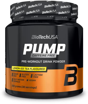 BioTechUSA Pump Caffeine Free | Energy, Focus & Immune Support | 19 Active Ingredients | Pre-Workout Drink Powder, 330 g, Lemon ice Tea