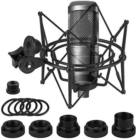 Geekria for Creators Microphone Shock Mount Compatible with ATH AT2020, AT2020USB, AT2020USB+, AT2020USBi, ATR2500X-USB, Mic Anti-Vibration Suspension Adapter Clamp (Black/Metal)