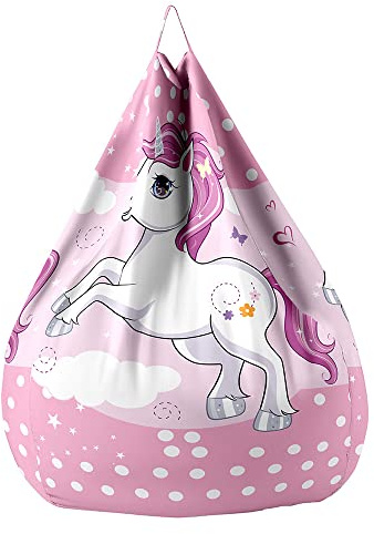 Treer Unicorno Fodera per Pouf a Sacco per Adulti Bambini, Stampato Copertura per Poltrona Sacco, Senza Imbottitura, Cerniera Pouf a Forma di Pera Bean Bag Cover (70x80cm,Unicorno Rosa)