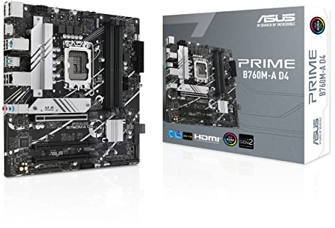 ASUS Prime B760M-A D4 Intel® B760 (LGA 1700)(13th and 12th Gen) mATX Motherboard, PCIe 4.0, 2xM.2 Slots,2.5Gb LAN, DisplayPort,Dual HDMI,Rear USB 3.2 Gen 2, Front 1 Type-C®, Aura Sync