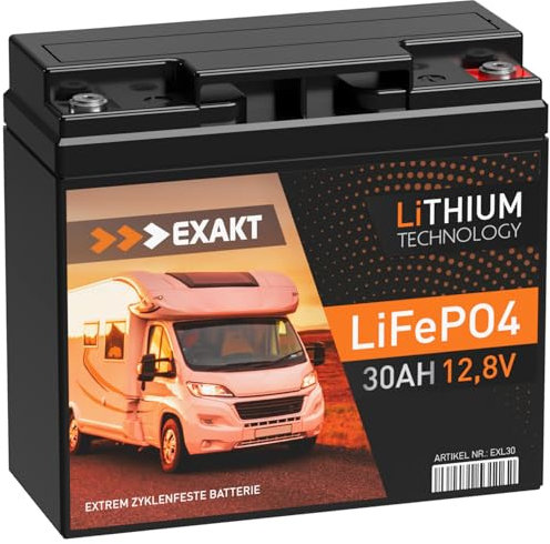 Exakt LiFePO4 12V 30Ah Akku Lithium Batterie Wohnmobil Batterie Solarbatterie Lithium Eisenphosphat Solar USV ersetzt 20Ah 22Ah 24Ah 25Ah 26Ah