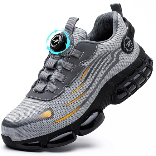 GUDECIUS Légère Chaussures de Travail Hommes Chaussures de Sécurité avec Embout en Acier Protection Respirantes Antidérapante Mode Confortable Chaussure de Securite Gris 42 EU