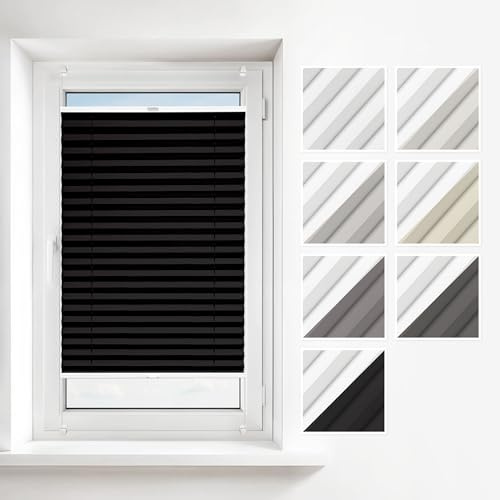 Estika Thermoplissee ohne Bohren nach Maß Verdunkelung Plissee für Fenster in verschiedenen Breiten (30-129 cm) und Höhen (50-149 cm) Blickdicht erhältlich mit Montagezubehör