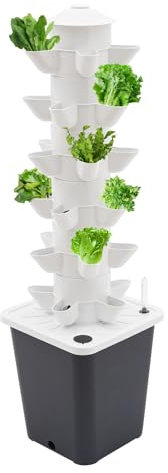 XUEMANSHOP Hydroponic Growing System Tour hydroponique à 6 étages 30 trous avec réservoir d'eau de 10 l et indicateur de niveau d'eau pour tomates, fraises, salade, piments, menthe (gris)