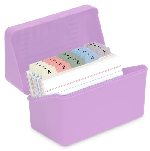 H4D 3x5 Index Card Holder with 100 Heavyweight Ruled Index Cards and 25 Plastic Dividers, Light Purple