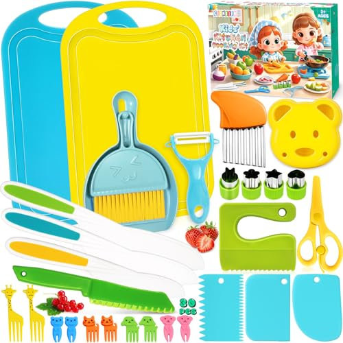 CIANBIFN 30 Pezzi Coltelli da Cucina per Bambini, Set Coltelli da Cucina ai 3 Anni, Coltello Bambini Montessori, Coltello di Sicurezza Bambini per Tagliare e Cuocere Frutta e Verdura