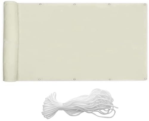 interGo Balkon Sichtschutz 90x300cm, Blickdicht & wetterfest – Balkonabdeckung und Windschutz mit Ösen und Kordel, Creme