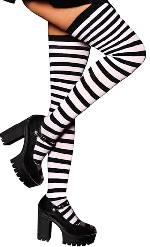 RSLOVE randiga strumpor för kvinnor – lårhöga strumpor över knäet halloween tights
