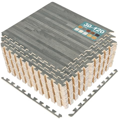 Sorbus 120 Sq. Ft. Wood Grain Floor Tiles Foam Mat EVA Interlocking Mats Tile 3/8-Inch Thick Flooring Wood Puzzle Exercise Mats w/Borders - Home Playroom Basement, Apartment, Trade Show, Baby, Dance