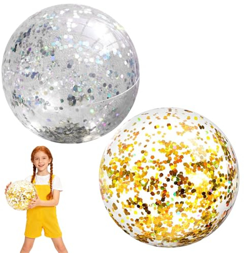 Snhauxinfa 2 pelotas de agua hinchables, para piscina, pelota de fútbol, hinchables, para piscina, color dorado y plateado