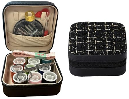 XINGSUI 1 Set da Cucito Accessori, Mini Set da Cucito, Portatile Kit da Cucita, Custodia Portatile, per la Casa, i Viaggi, Include Aghi, Forbici, Ditali, Filo da Cucito, Metro a Nastro (Nero)