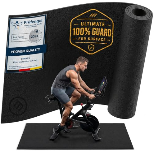 bemaxx Tapis de Protection de Sol Fitness PVC - pour Appareils de Fitness Équipements Sportifs Tapis de Course Vélo d’Intérieur Antidérapant, pour Home Gym Sport Workout, Enroulable Noir 200x90cm