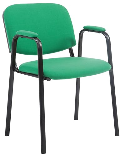 CLP Sedia Impilabile Ken Pro con Braccioli Imbottiti, Sedia da Conferenza in Tessuto, Struttura Nera Stabile fino a 150 kg, Colore:verde