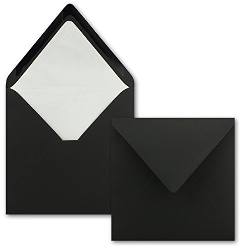 25x Briefumschläge Quadratisch 16 x 16 cm in Schwarz - Umschläge mit weißem Seidenfutter - Kuverts ohne Fenster & mit Nassklebung - Für Einladungskarten zu Hochzeit und Geburtstag