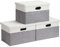 Febzoce Storage Boxes with Lids, Storage Baskets for Shelves Foldable Fabric Storage Bins Organizer for Home and Office Light Grey and White Small 33 x 22 x 18 cm 3 Pack