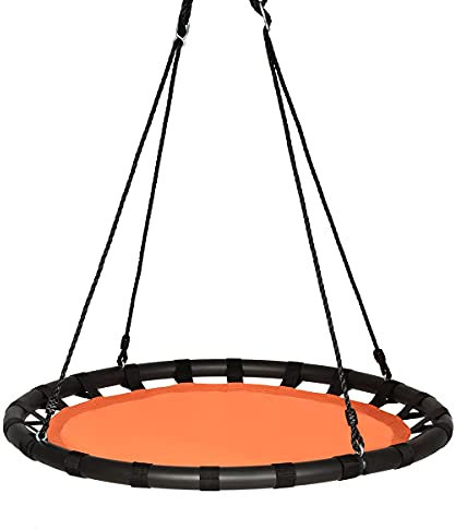 COSTWAY Children Tree Swing Set, 100cm Giant Round Nest Swings with Adjustable Length Hanging Ropes, Saucer Swing Seat for Kids, 150kg Capacity (Orange)