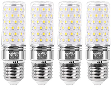 SanGlory 12W LED E27 Lampe, 100W Glühlampe ersetzt, 5000K Tageslichtweiß E27 Maiskolben Nicht Dimmbar, 1350LM Leuchtmittel E27 LED Mais Glühbirnen, AC175-265V, 4er Pack