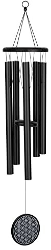 Sonic Energy Meditation Chime – 90 cm, Schwarz, Flower of Life – Windspiel mit 5 Klangstäben, 432 Hz – Dekoration für Innen- und Außenbereich (FOLMC36BK)