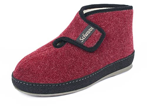 SCHAWOS Damen Filz Hausschuh 2060 warm gefüttert Schurwolle Klettverschluss Hausstiefel (Bordeaux, Numeric_38)