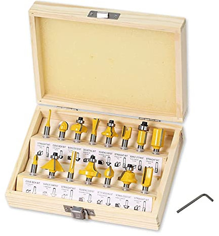 Flytuo 15 Pieces Router Bits Set 1/4 Inch Shank, Tungsten Carbide Router Bits, Woodworking Milling Cutter Tool Kit for Home Improvement and DIY