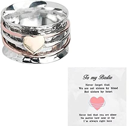 QKEPCY Anello Antistress Donna Anelli in Argento a Forma di Cuore Fidget Anxiety Ring Anello da Donna Fascia Spinner Pace Fidget Ansia Anelli Set Anelli Antistress Impilabili Regolabili