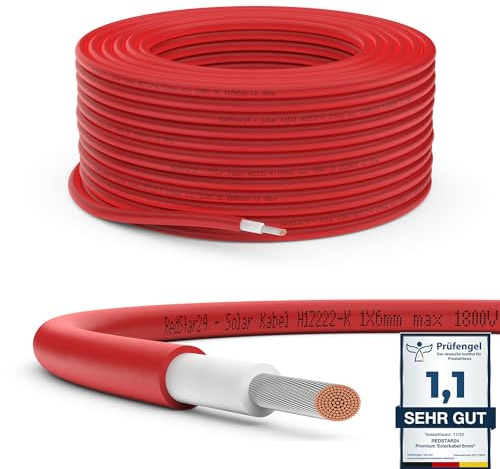 RedStar24 Premium Solarkabel 6mm² Rot - 100m - TÜV SÜD geprüft - UV-beständig, flexibel, Photovoltaik Kabel, PV Kabel, Solar Anschlusskabel für Solarpanel, Wechselrichter & Laderegler - langlebig