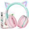 Auriculares Inalámbricos AXFEE para Niños, Orejas de Gato con Luz LED y Microfono, Plegables pais Niños, Móvil/Tableta (Rosa Degradado)